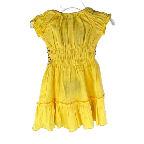 Yellow smocked embroidered floral ruffle short sleeve dress size 2T - Picture 4 of 7